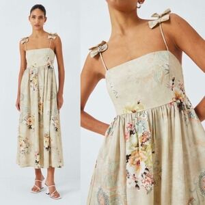 Elliatt NEW Malta Floral Linen Blend Bow Strap Midi Dress Women's Size‎ Medium